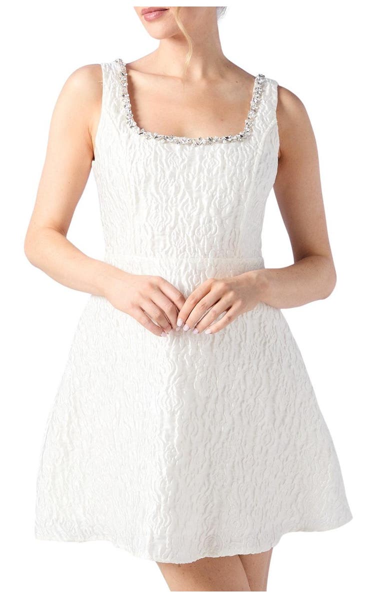 Coast Full Skirted Mini Dress With Jewel Trim, Alternate, color, Ivory