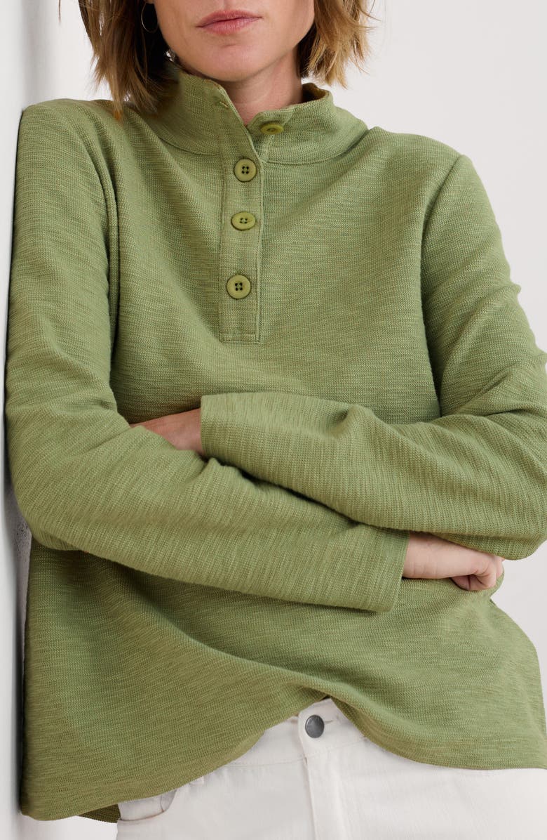 Seasalt Cornwall Last Boat Organic Cotton Half Placket Sweatshirt, Main, color, Moss