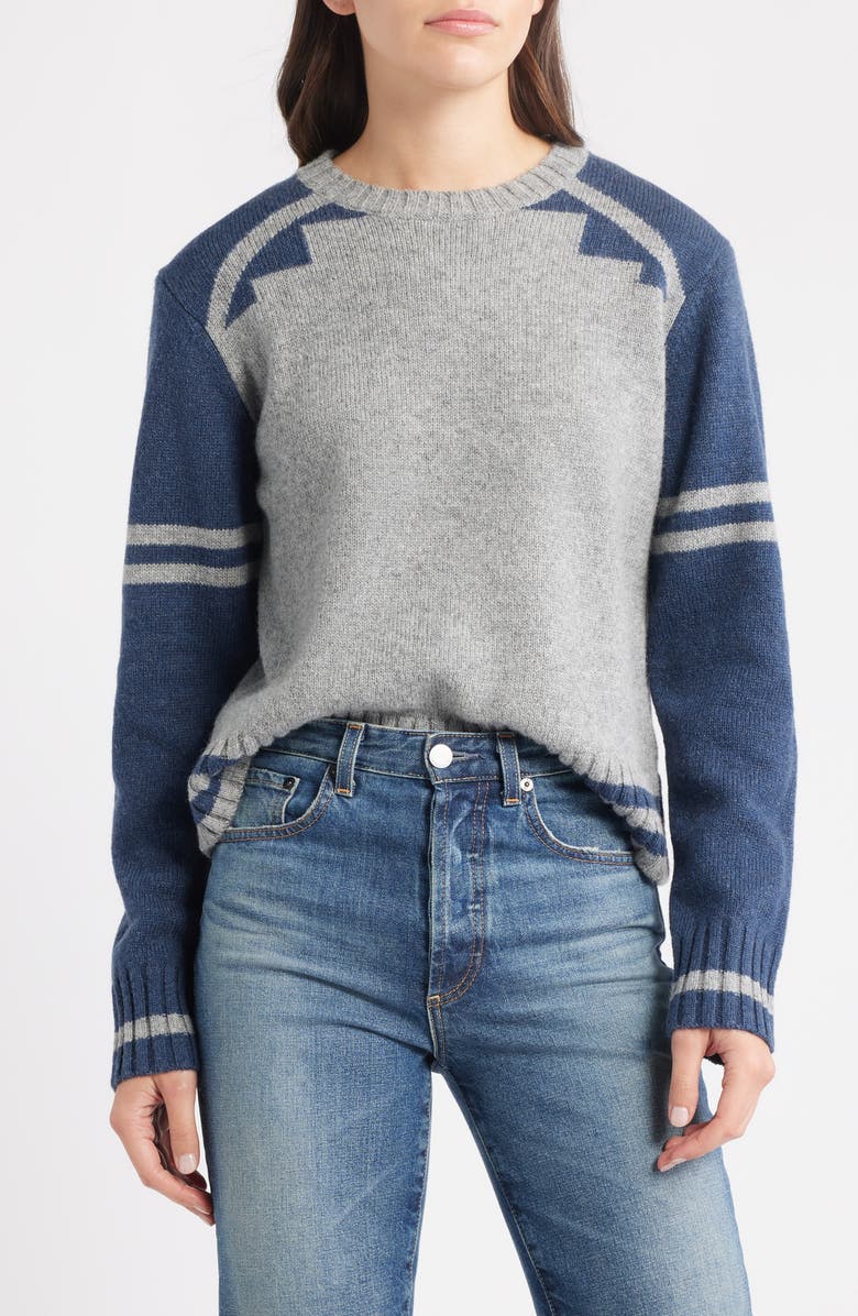 Pendleton Graphic Shetland Wool Sweater, Main, color, Grey/ Blue Heather