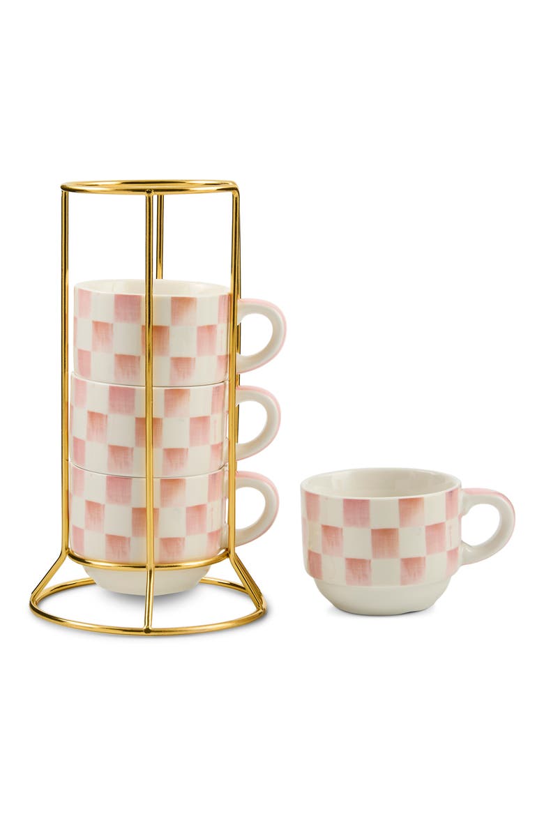 Rosy Check 5-Piece Cappuccino Cup Set, Main, color, PINK