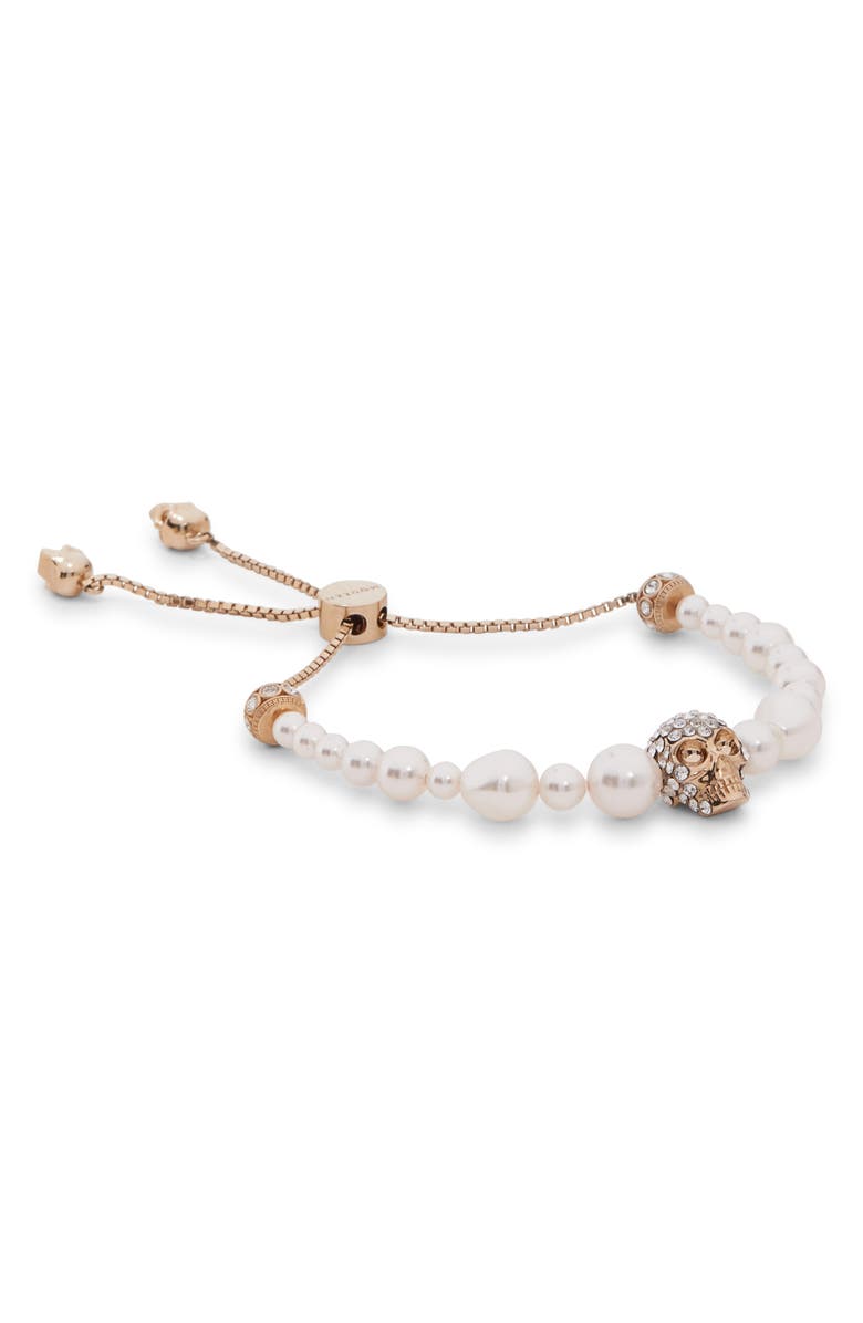 McQueen Crystal Skull & Faux Pearl Friendship Bracelet, Main, color,