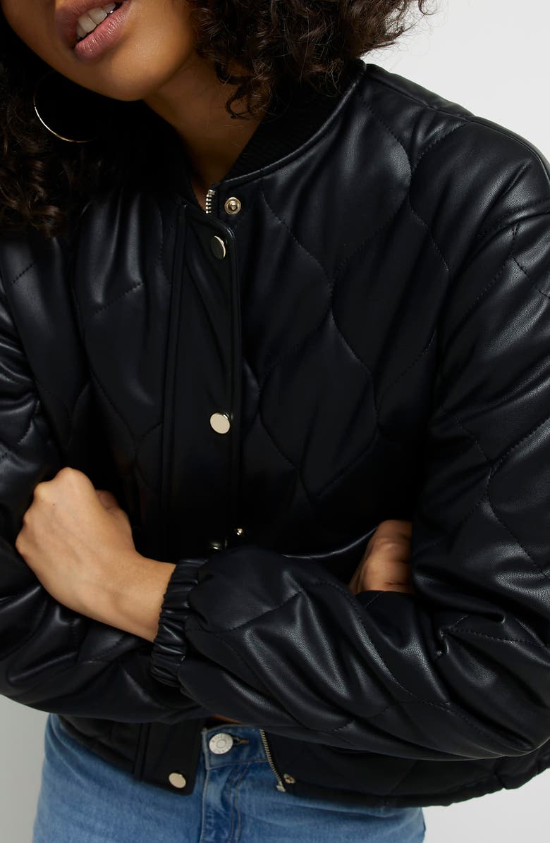 River Island Quilted Faux Leather Bomber Jacket, Alternate, color, 