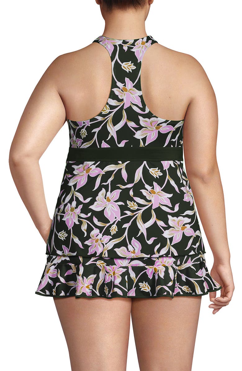Lands' End D-Cup V-Neck Racerback Flutter Tankini, Alternate, color, Tropic Floral/Rich Olive