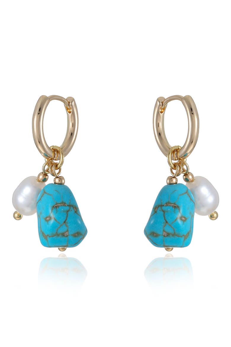 Reconstituted Turquoise & Imitation Pearl Huggie Hoop Earrings, Alternate, color, TURQUOISE