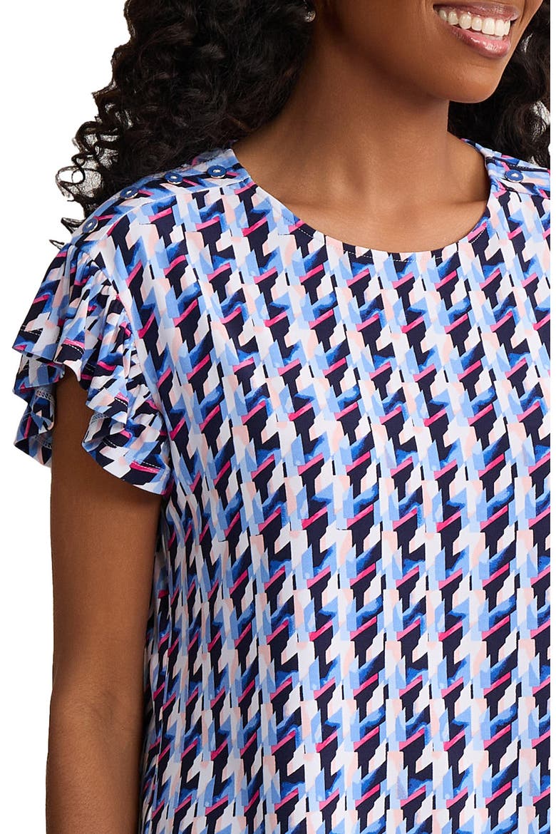 Houndstooth Flutter Sleeve Top, Alternate, color, PACIFIC NAVY MULTI