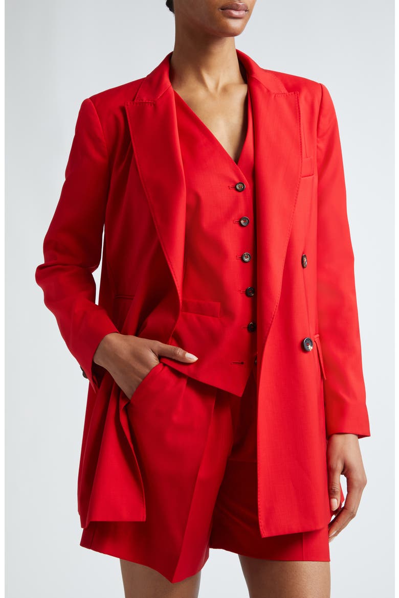 Nebbie Double Breasted Virgin Wool Blazer, Alternate, color, RED