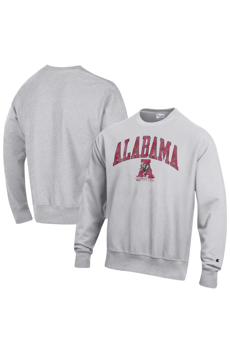 Champion Men's Champion Gray Alabama Crimson Tide Distressed Arch Over Logo Reverse Weave Crew Neck Sweatshirt, Main, color, Gray