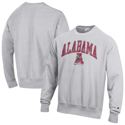 Men's Champion Gray Alabama Crimson Tide Distressed Arch Over Logo Reverse Weave Crew Neck Sweatshirt