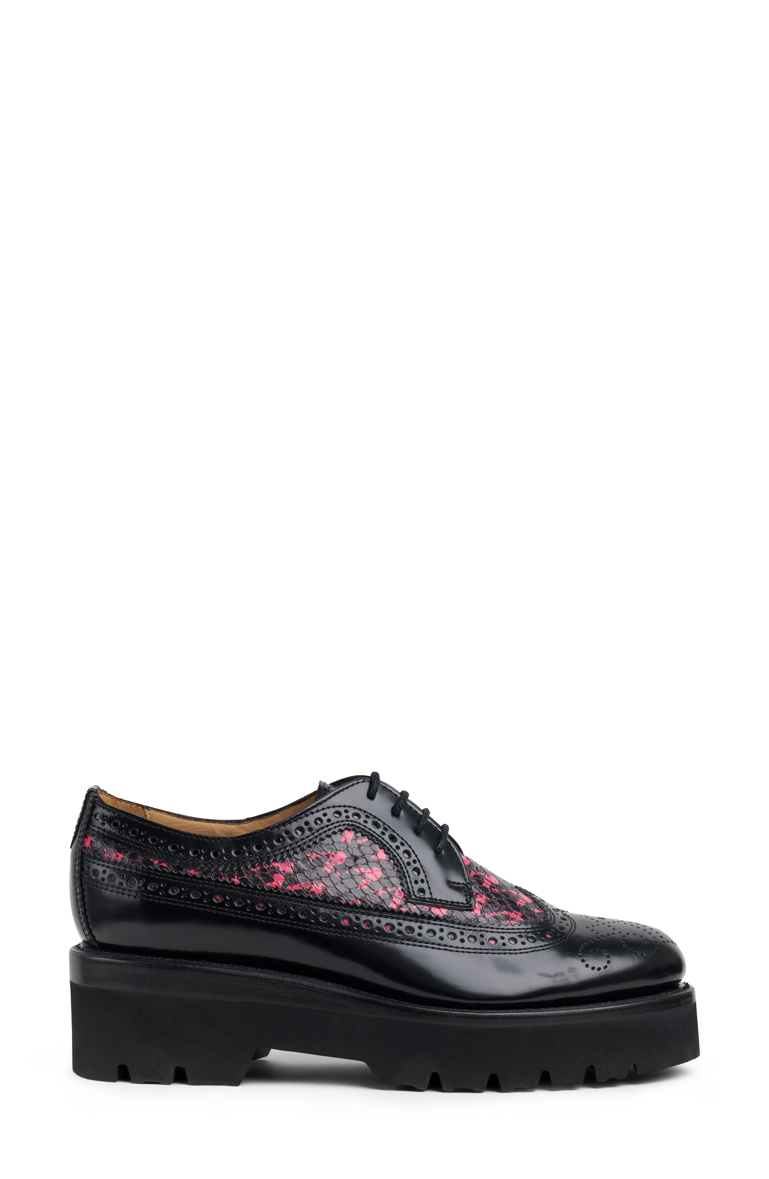 The Office of Angela Scott Miss Lucy Wingtip Platform Derby, Alternate, color, Black/ Pink Snake