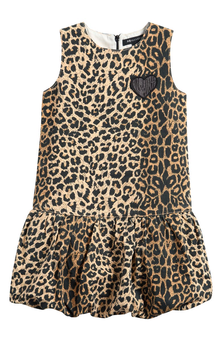 smALLSAINTS by ALLSAINTS Kids' Leopard Print Bubble Hem Dress, Main, color, Brown