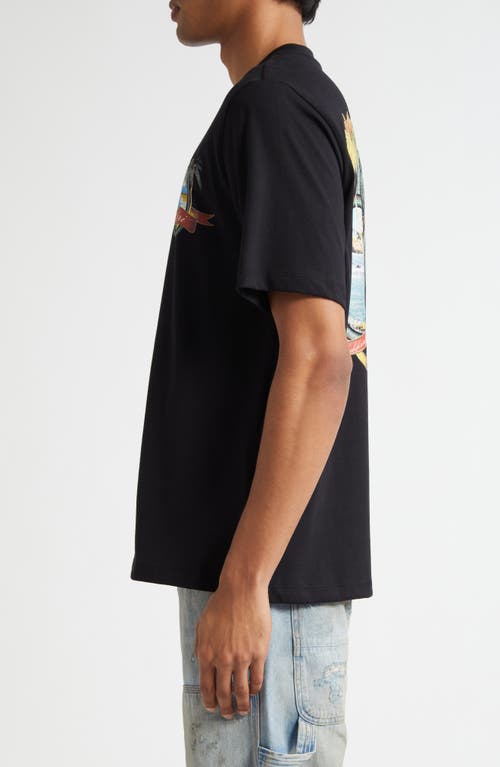 Amiri Black T-shirt With Logo Print And Graphic Design In Black