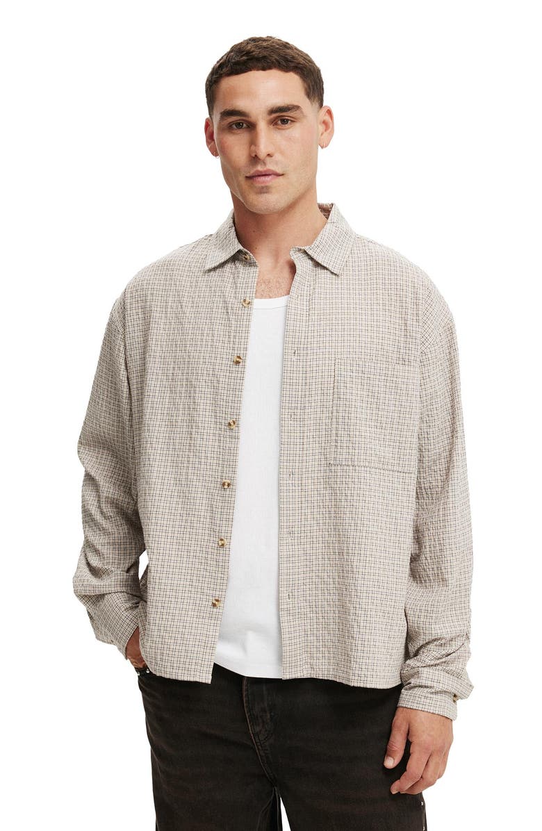Cotton On Men's Hudson Long Sleeve Shirt, Main, color, Stone Micro Check
