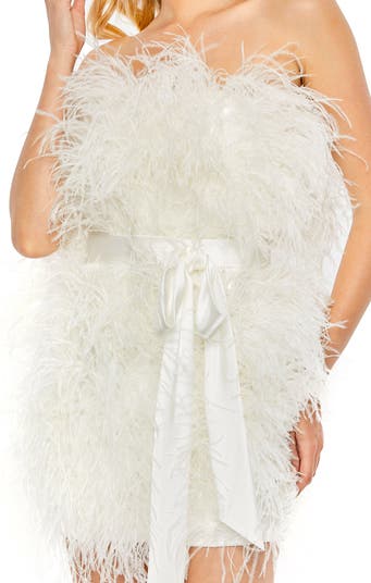 Feather Strapless Mini Dress