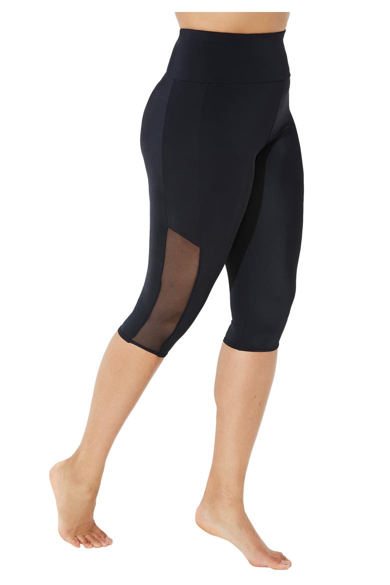 Chlorine Resistant High Waist Mesh Swim Capri, Main, color, Black Mesh