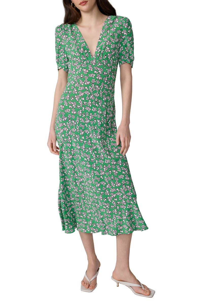 Diane von Furstenberg Molly Floral Midi Dress, Alternate, color, Kalamata Mini Indian Green