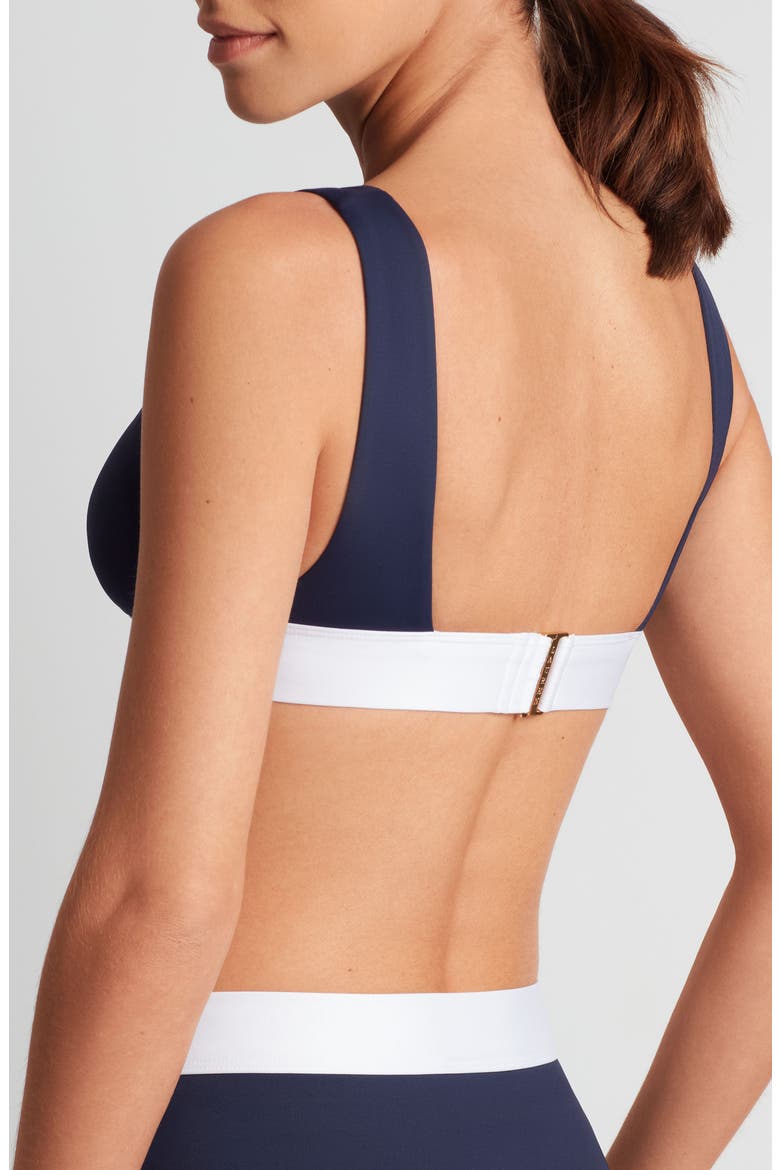 Banded Modern V-Neck Bikini Top, Alternate, color, DARK NAVY