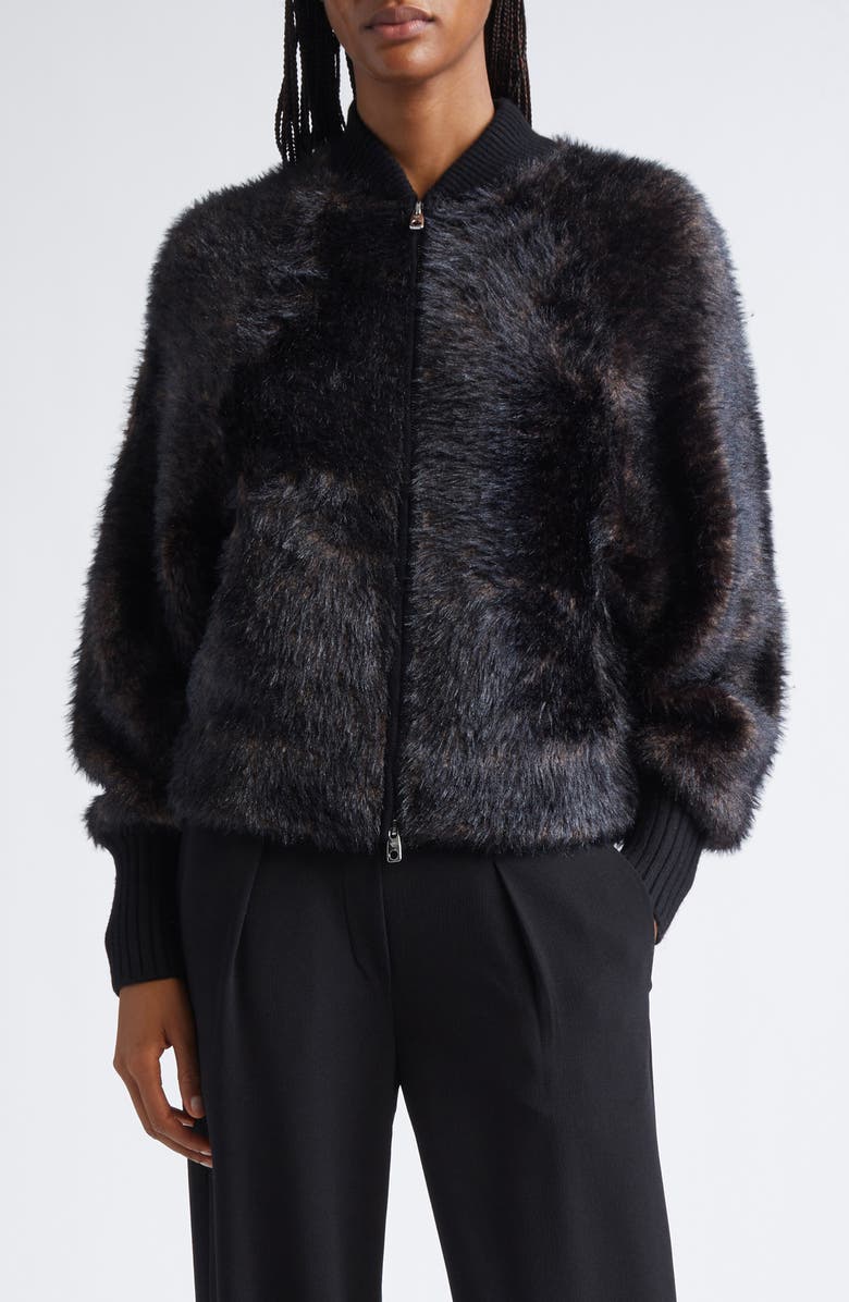Emporio Armani Faux Fur Jacket, Main, color, Solid Black