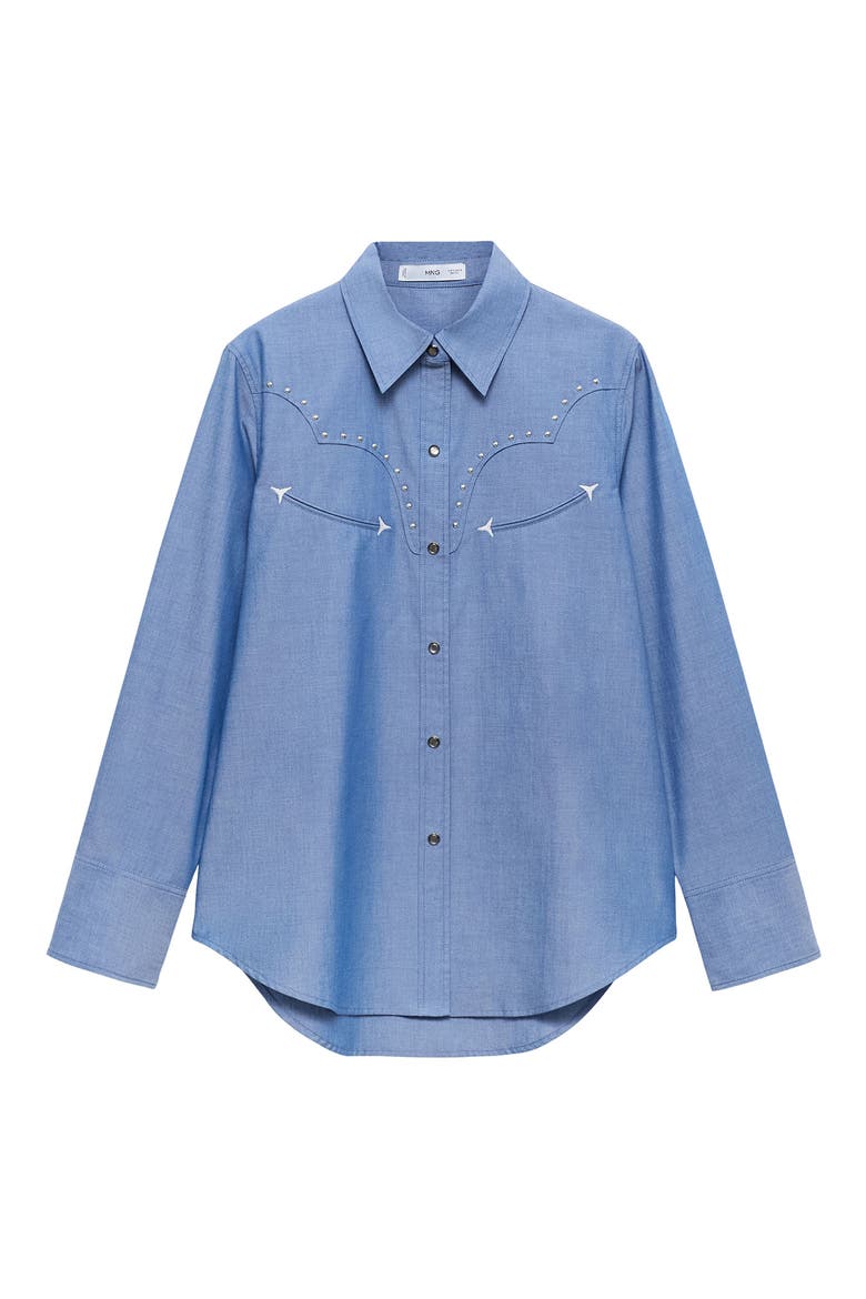 Studded Snap-Up Western Shirt, Main, color, BLUE