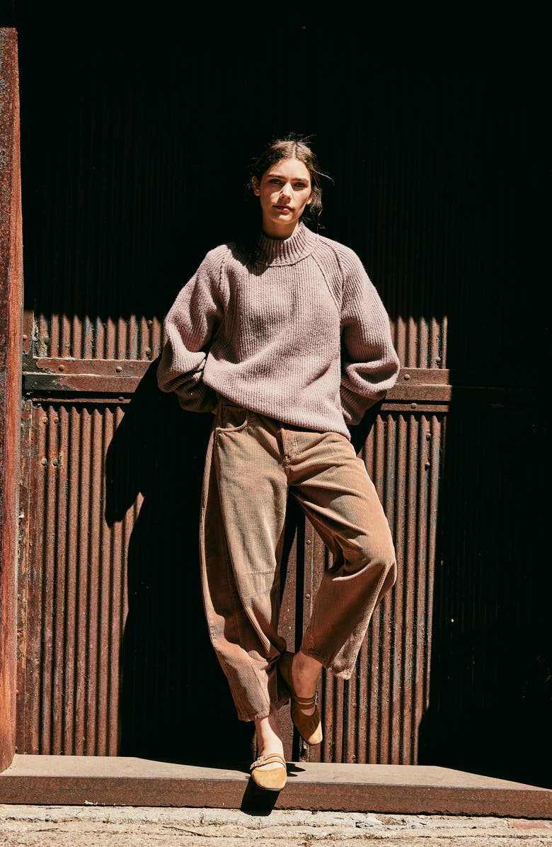 Free People Good Luck Barrel Leg Corduroy Pants, Alternate, color, Crystal Grey