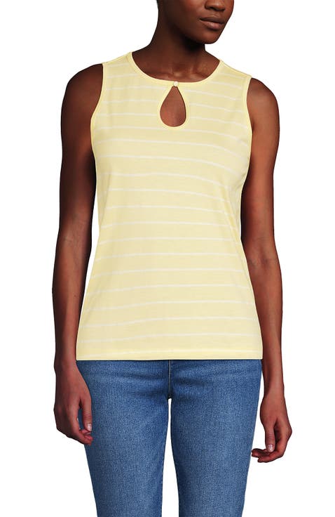 売れ筋商品|||ニューヨークコレクション カットソー トップス レディース Women's Petite Sleeveless Notch Collar Button Front Blouse Yellow Iconic Women's Tops and Blouses | Jones New York
