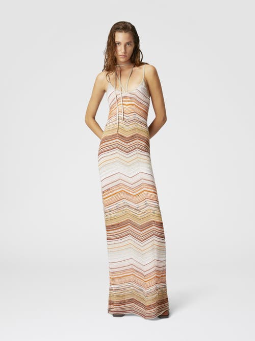 Missoni Langes Kleid Aus Chevron-lamé Mit Pailletten Und Dekorativer Spitze In Multicoloured