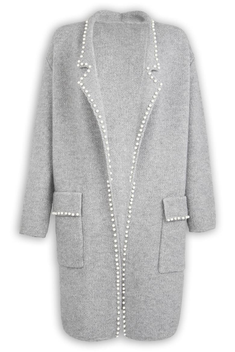 Faux Pearl Cardigan Jacket, Alternate, color, GREY