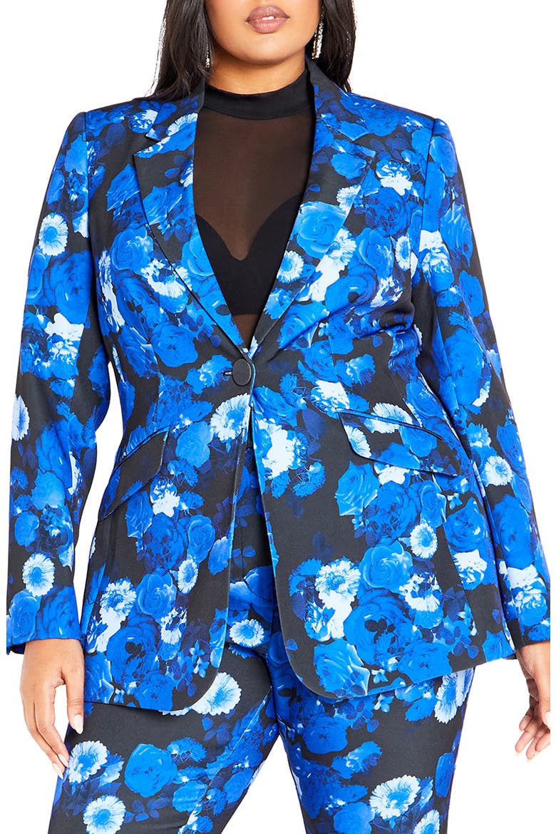 Kiara Floral Notched Lapel Blazer, Main, color, MOONLIT