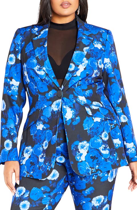 Kiara Floral Notched Lapel Blazer (Plus)