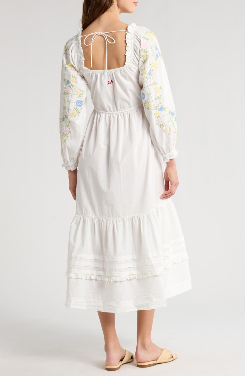 Damson Madder Junia Embroidered Long Sleeve Organic Cotton Midi Dress, Alternate, color, White