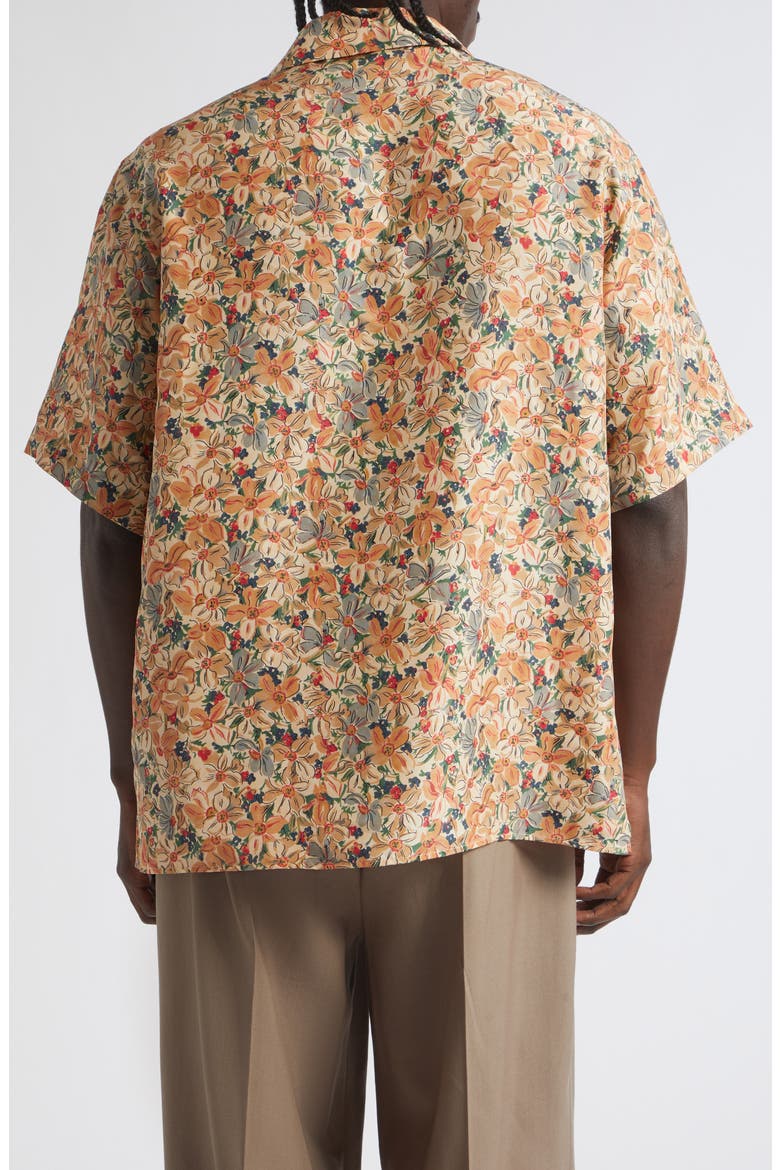 Papier Floral Short Sleeve Silk Poplin Button-Up Shirt, Alternate, color, BEIGE MULTI