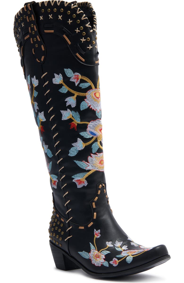 AZALEA WANG Phineas Embroidered Knee High Boot, Main, color,