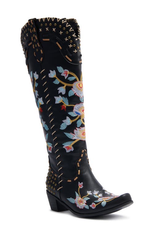 Azalea Wang Phineas Embroidered Knee High Boot In Black