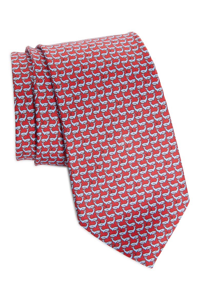 Whale Print Silk Tie, Main, color, RED