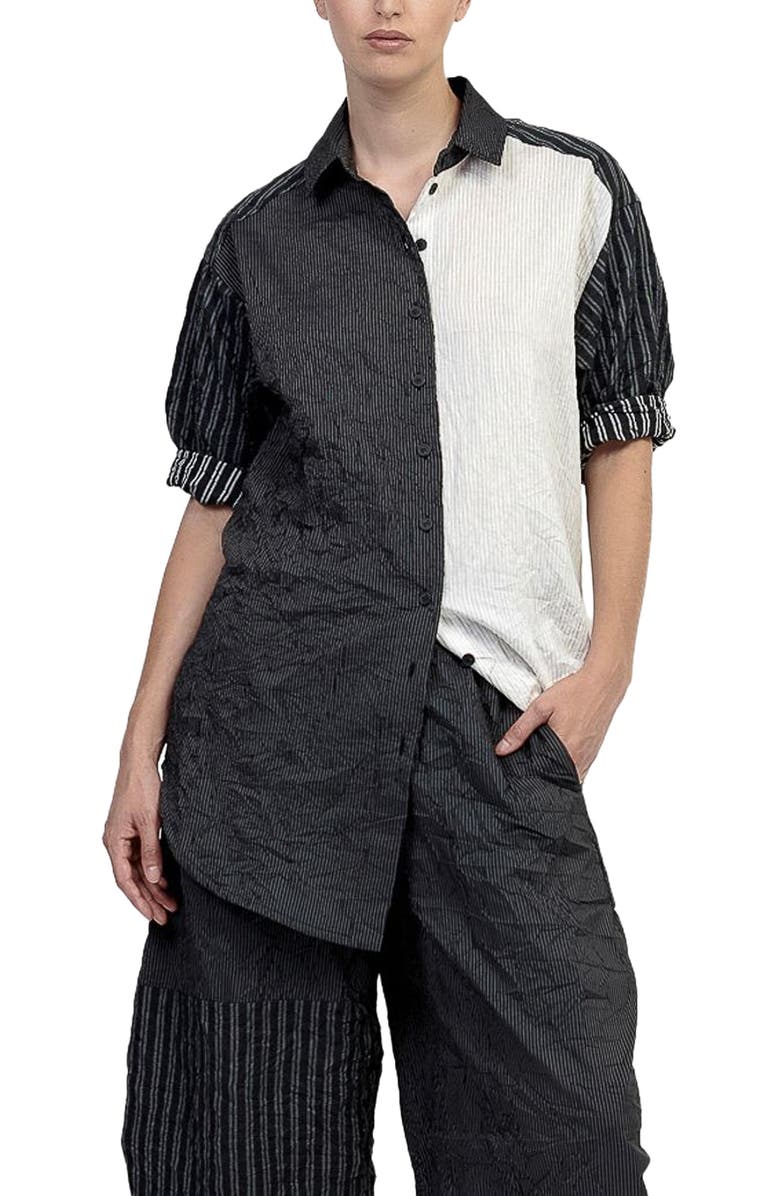 Alembika Crinkle patchwork stripes button-up shirt, Main, color,