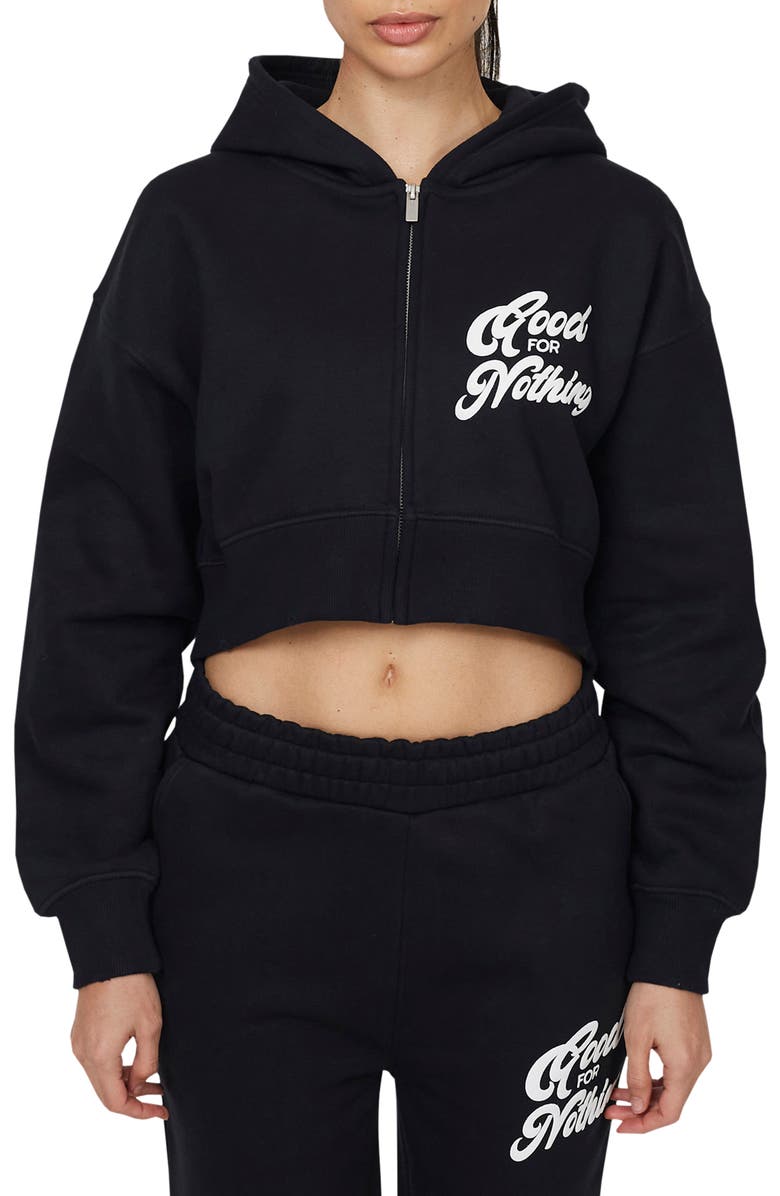 Good For Nothing Funk Relaxed Crop Zip Hoodie, Main, color, Black