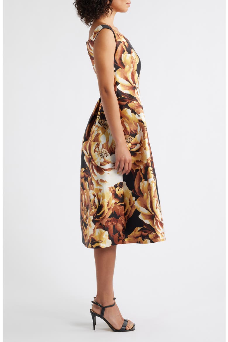 Floral Off-the-Shoulder Cocktail Dress, Alternate, color, GOLD