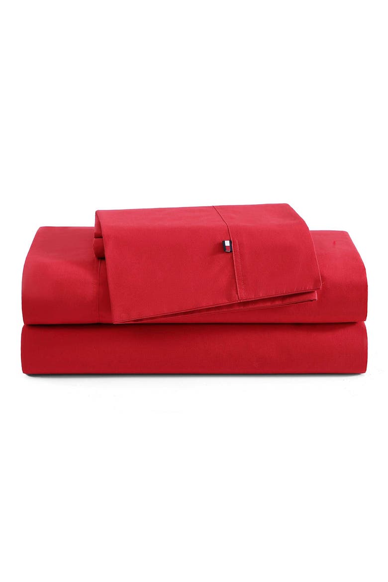 Cotton Percale Sheet Set, Main, color, RED