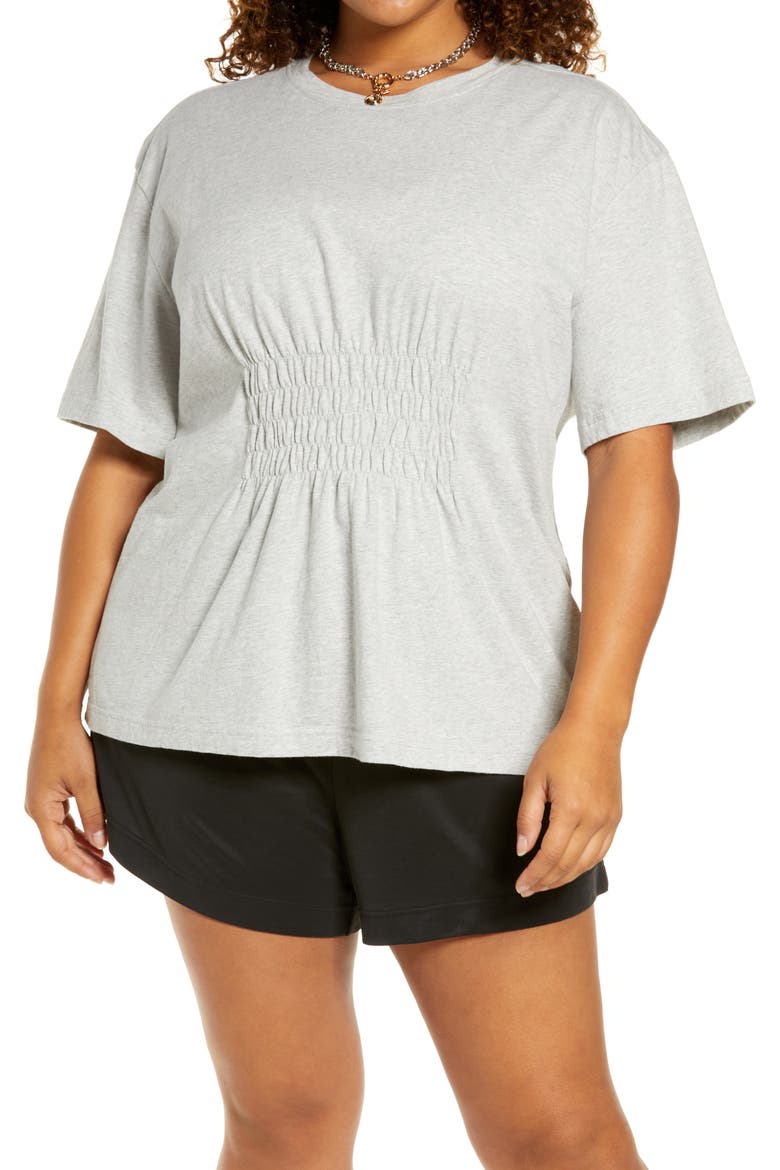 Smocked Waist Organic Cotton T-Shirt, Main, color, GREY LIGHT HEATHER
