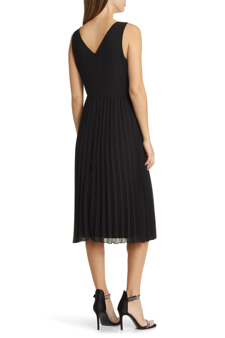 V-Neck Accordion Pleat Dress, Alternate, color, BLACK