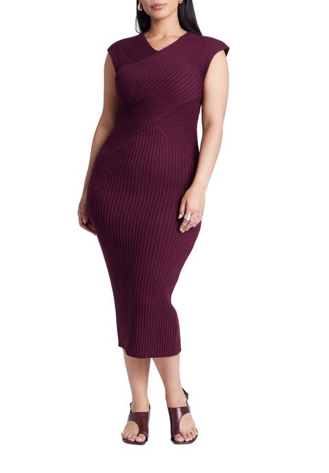 Cross Front Rib Midi Sweater Dress (Plus Available)