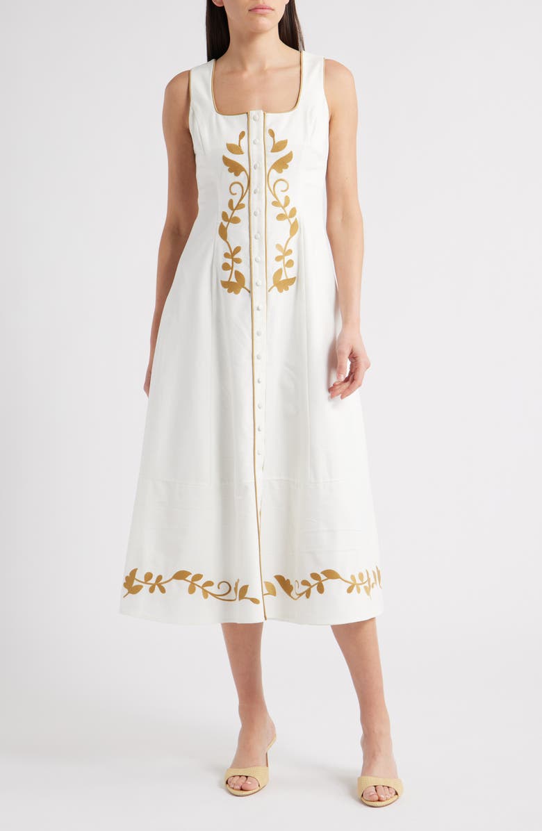 ZOE AND CLAIRE Embroidered Sleeveless Midi Dress, Main, color, 