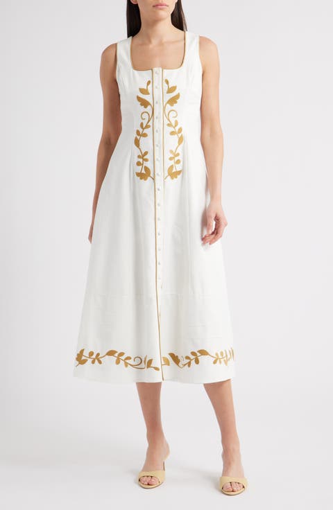 Embroidered Sleeveless Midi Dress