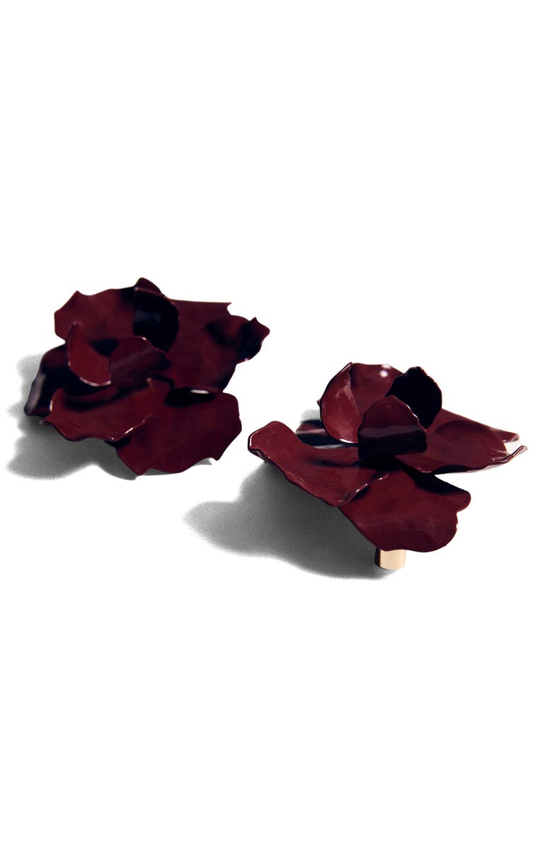 MANGO Flower Statement Stud Earrings, Alternate, color, Maroon