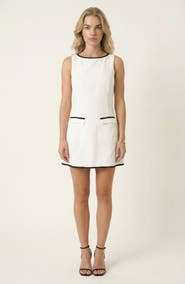 Modenaire Sleeveless A-Line Mini Dress with Contrast Trim and Faux Pockets