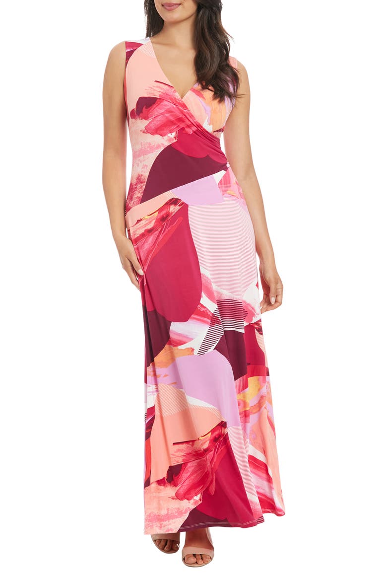 Sleeveless Faux Wrap Maxi Dress, Main, color, SOFT WHITE/ PERSIMMON