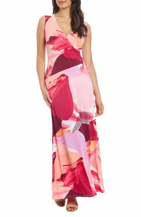 London Times Sleeveless Faux Wrap Maxi Dress