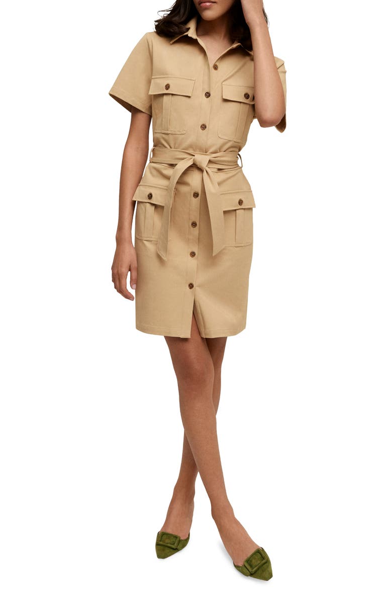 Isaac Mizrahi New York Safari Tie Belt Mini Shirtdress, Main, color, 