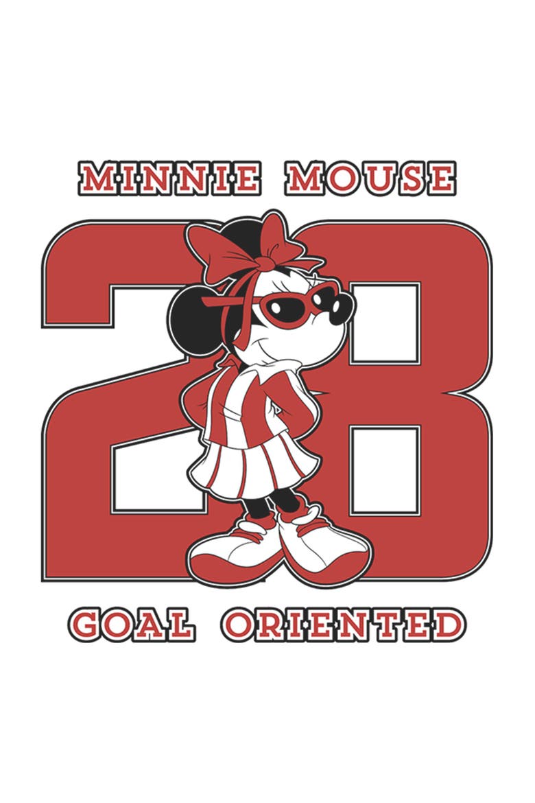 Girl's Minnie Mouse Goal Oriented 28  Graphic T-Shirt, Alternate, color, White