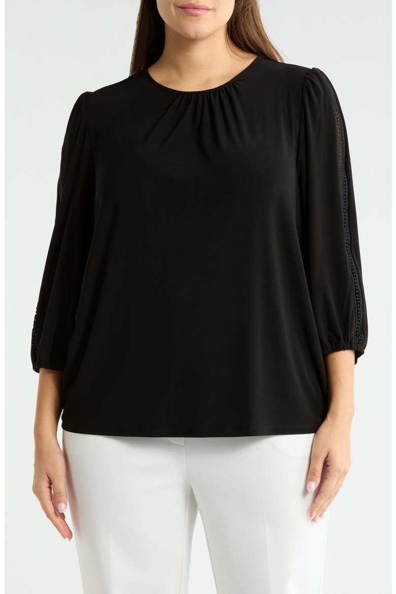 Lace Inset Sleeve Top, Main, color, BLACK