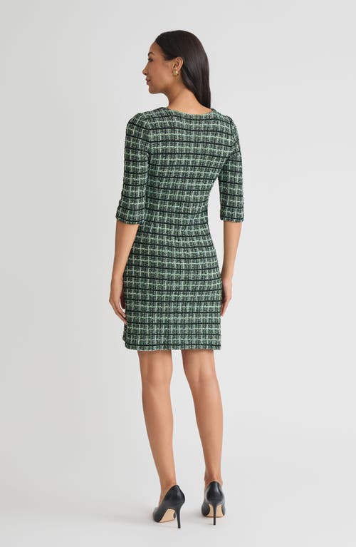 Misook Plaid Multi-stitch Knit Sheath Dress In Green